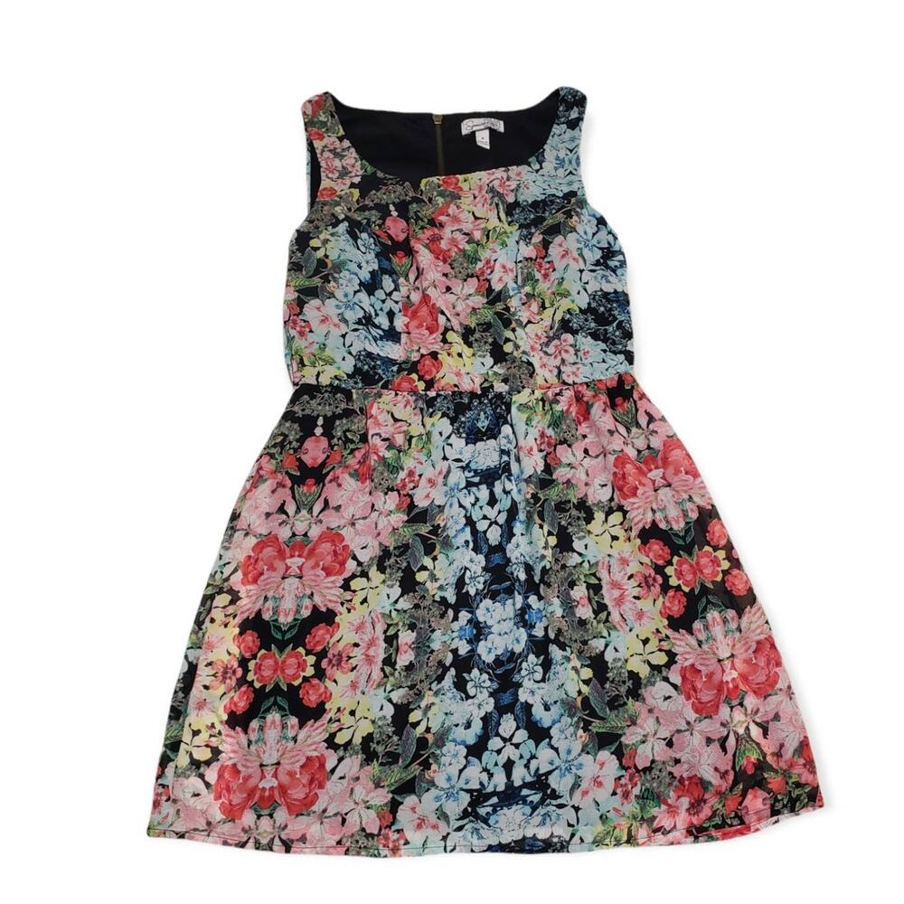 Speeckless Floral Print Elastic Waist Zip Back Dress - Size 3